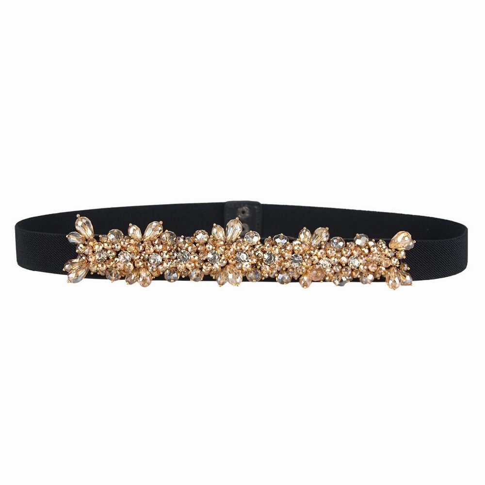 4459 Rhinestone Stretchy Belt Beaded Bling Waist Belt for Party Dress